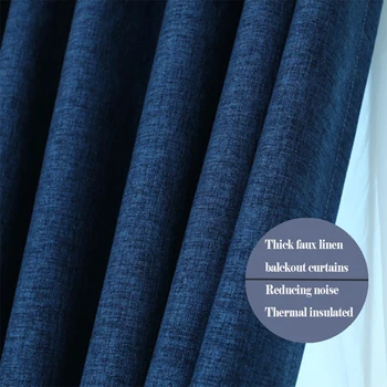 

Faux Linen Extra Thick Blackout Curtains For Living Room Bedroom Cortina Blind Solid Thermal Insulated Drapes Curtain Customized