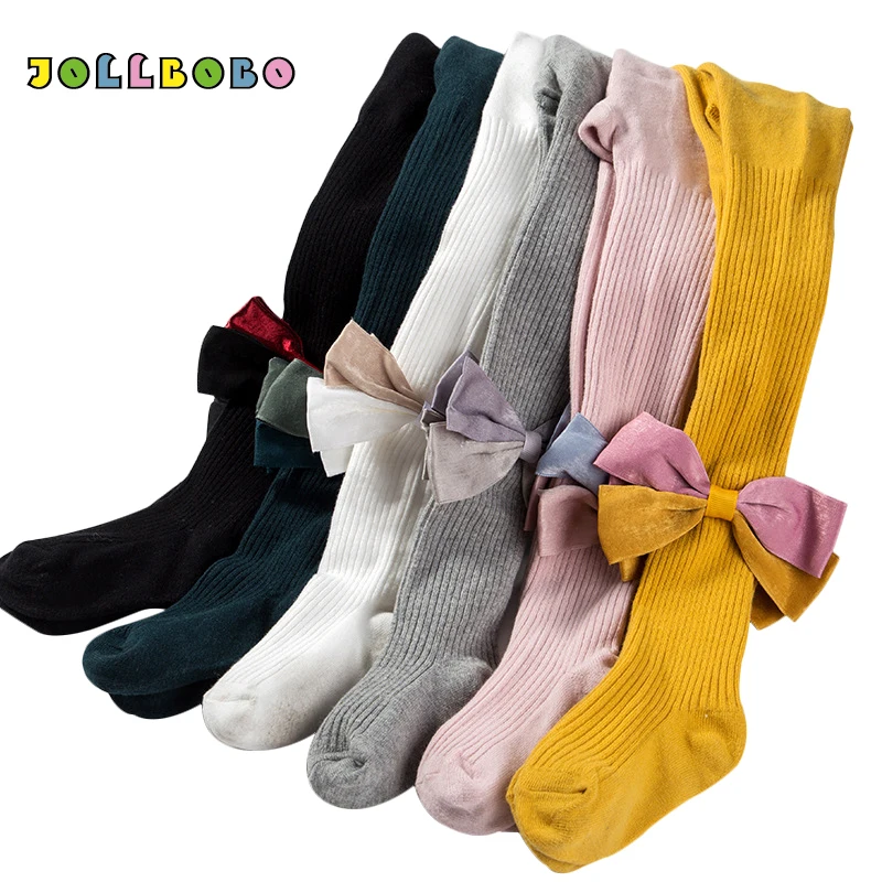 

Bi-color Bow Tights Girls Autumn Vertical Striped Elastic Cotton Tight for Little Girl 3-8Y Winter Warm Kids Stockings Pantyhose