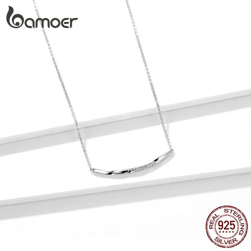 Bamoer, 925 пробы, Серебряное короткое ожерелье, минималистичное волнистое ожерелье для женщин, массивное, повседневное, хорошее ювелирное изделие, аксессуары, GAN130