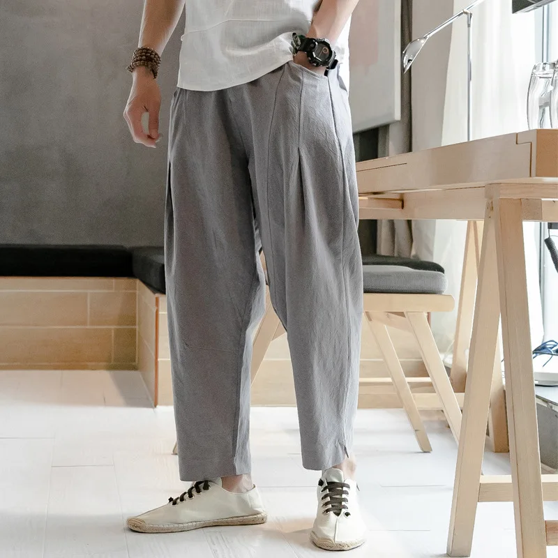 

2019 Spring And Summer Chinese-style Cotton Linen 9 Pants Flax Pants Men's Large Size Capri Pants Men's