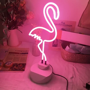 

LED Neon Light Sign Glass Tubes Pink Flamingo Shape Colorful Desk Lamp for Girl's Gift Indoor Wedding Illumination Decoration