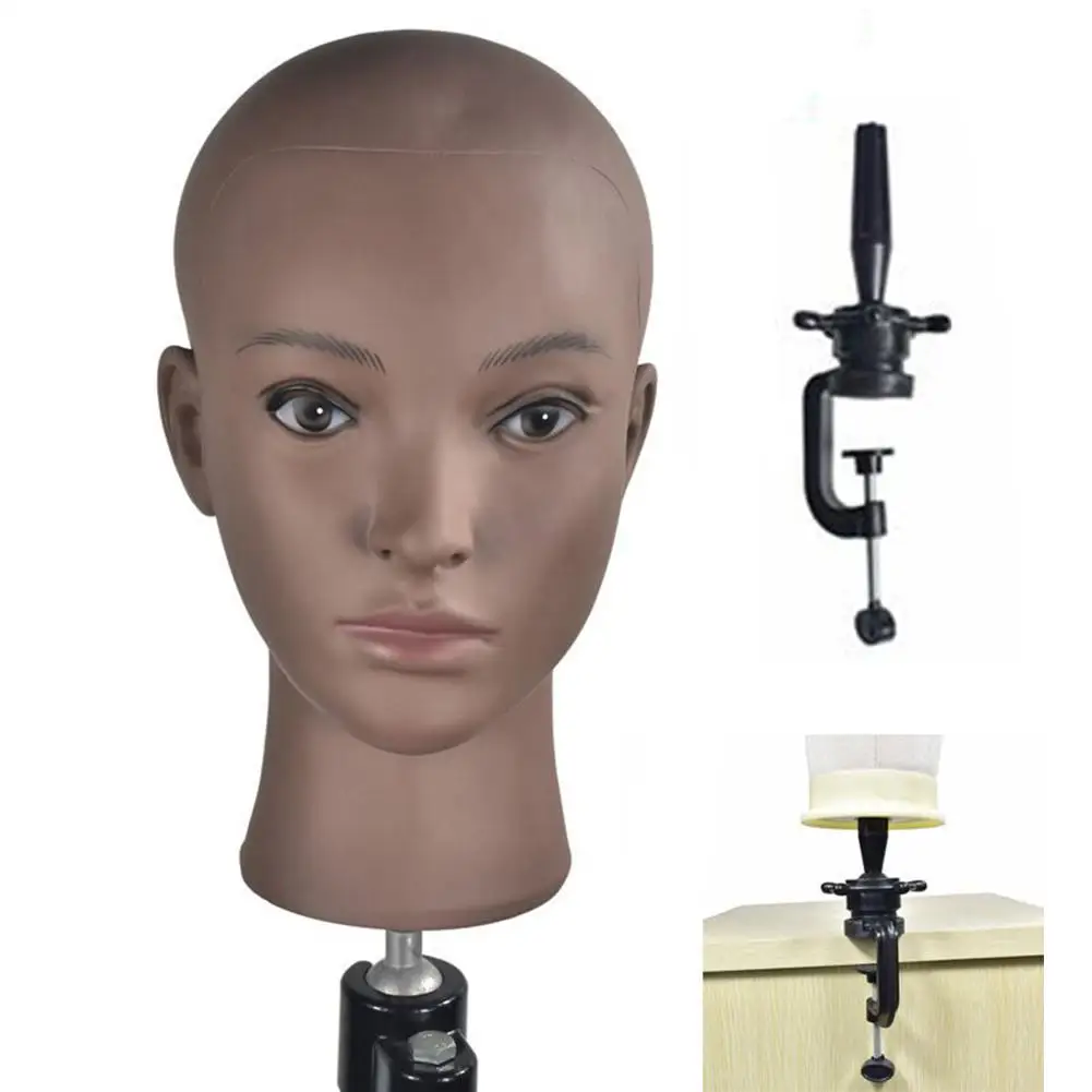 

Female Practical Mannequin Head Model Bald Makeup Practice Wig Hat Glasses Display Stand Holder Hairdressing Training Head