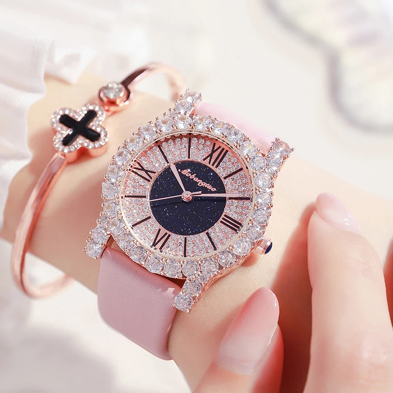 Moda Diamante Bling Cristais Mulheres Relógio de Pulso Pequena Fina Pulseira de Luxo de Couro Elegante Relógio Vestido Feminino Relógio Feminino - Image 6