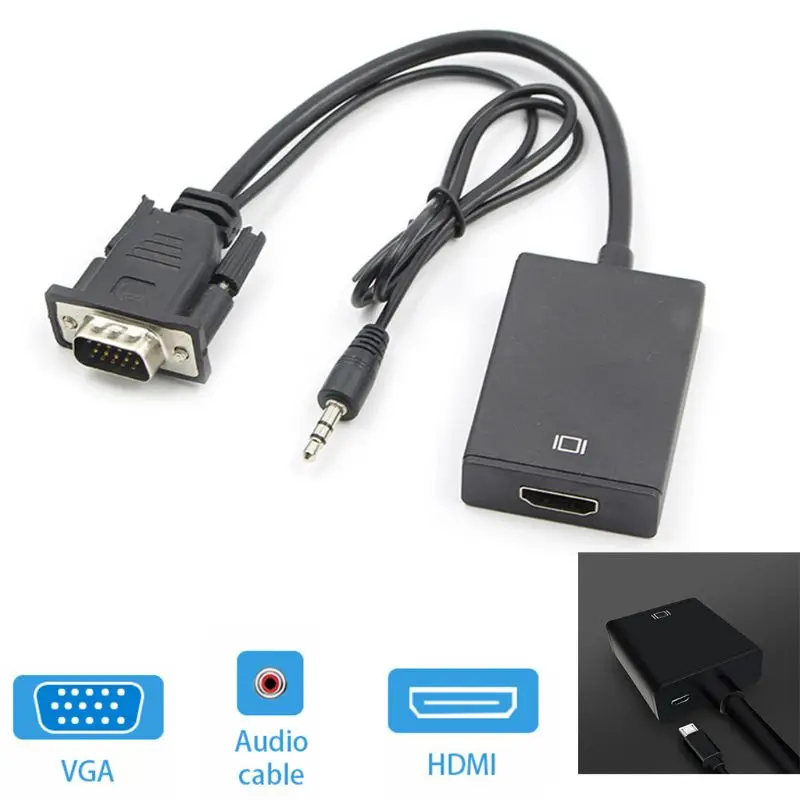 VGA Мужской к HDMI Женский конвертер Кабель-адаптер с аудио выходом 1080P для портативных ПК к HDTV проектор r10 LX9A