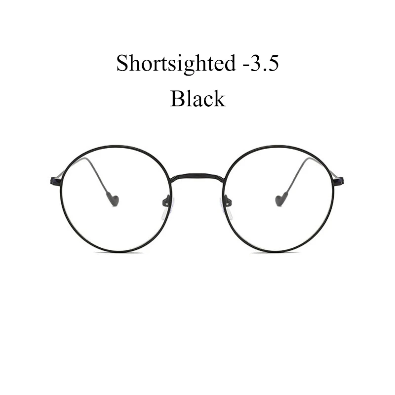 IBOODE близорукость очки для женщин и мужчин металлические готовые близорукие очки женские мужские круглые очки для близоруких очки унисекс - Цвет оправы: Black Myopia 3.5