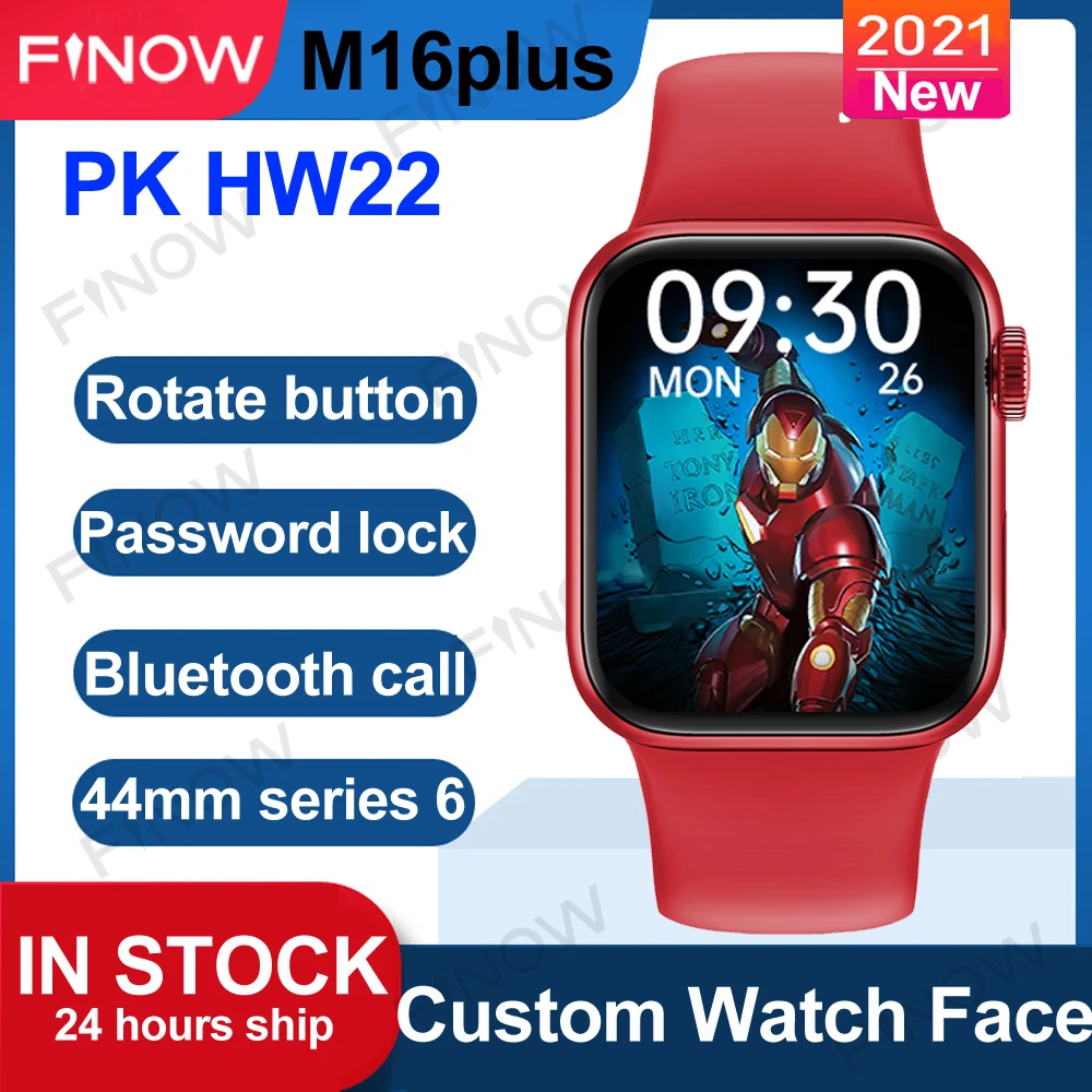 2021 Finow M16plus Smartwatch PK HW22 Pro HW16 Smart watch for Men 44mm iwo Series 6 BT call Custom Wallpaper VS W26plus DT100