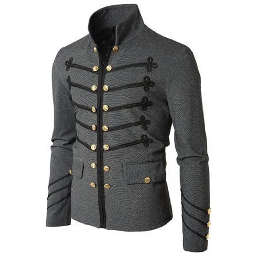 

Black Jacket Coat Men's Autumn Solid Cardigan Rock Vintage Retro Steampunk Outwear Fashion