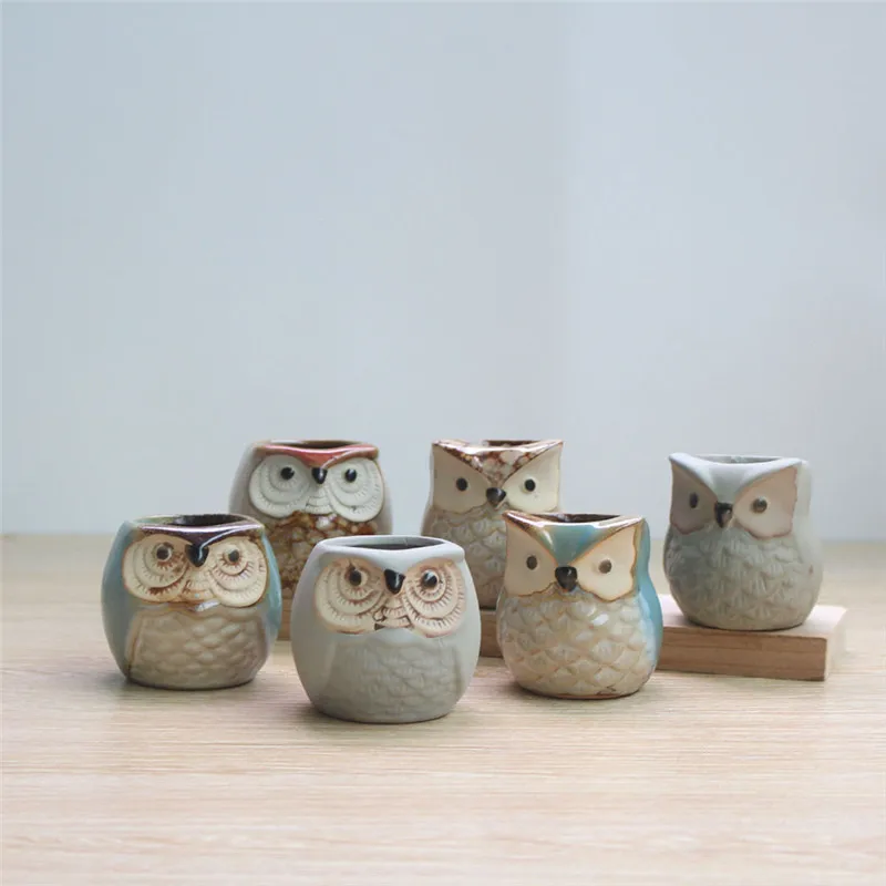 

Mini Carton style 6 Kinds Of Mini Ceramic Owl Succulent Plants Potted Flowers Planting Home Decoration Gifts / Office Decoration