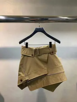 

2002 Spring Summer Women Irregular Cotton Skirt Casual Sashes Zip A-line Skirt A2