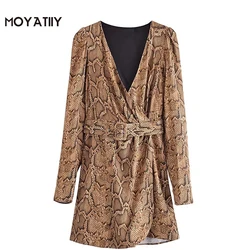 MOYATIIY minivestido con estampado de serpiente para mujer, ropa con estampado de animales, cuello en V, 2022