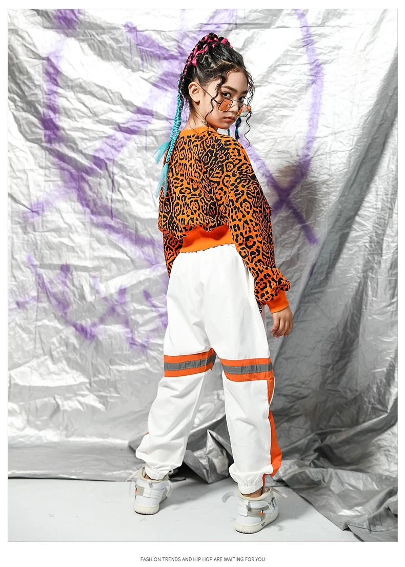 Hip Hop Costume Girls Leopard Crop Top Hooded Jogger Trousers Kids Dance Costumes For Jazz Street Performance Set 110-180cm (12)