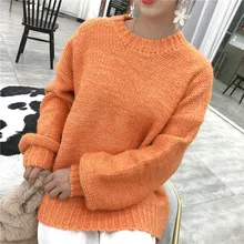 Осенне-зимний пуловер с круглым вырезом, чистый Женский кашемировый свитер, Осенний свитер с длинными рукавами и круглым вырезом