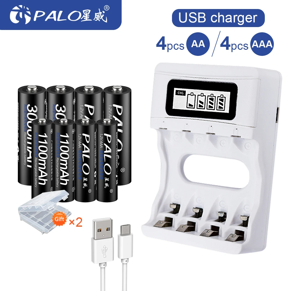 Palo-pilas Recargables Aaa 1100mah + Aa 3000mah Ni-mh, Pilas Recargables Aaa  3a Aa 2a Ni Mh Nimh 1,2 V, Originales De Alta Capacidad - Pilas Recargables  - AliExpress