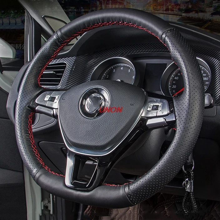 Кожаный чехол рулевого колеса автомобиля подходит для GOLF 7 Авто колеса Чехлы для интерьера аксессуары