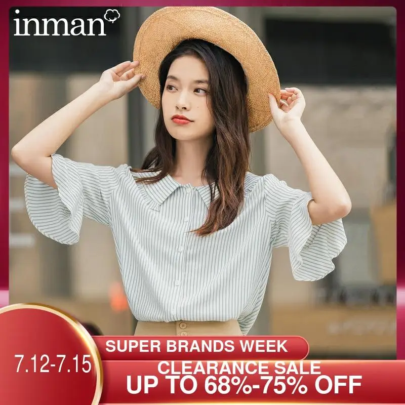 INMAN летняя блузка в полоску с коротким рукавом и воротником Питер Пэн | Женская