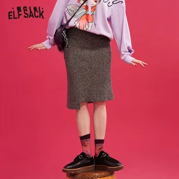 

ELFSACK Plaid Elastic Empire Waist Knitted Skirt Women 2019 Winter New Fashion Irregular Hem Skinny Office Ladies Daily Skirts