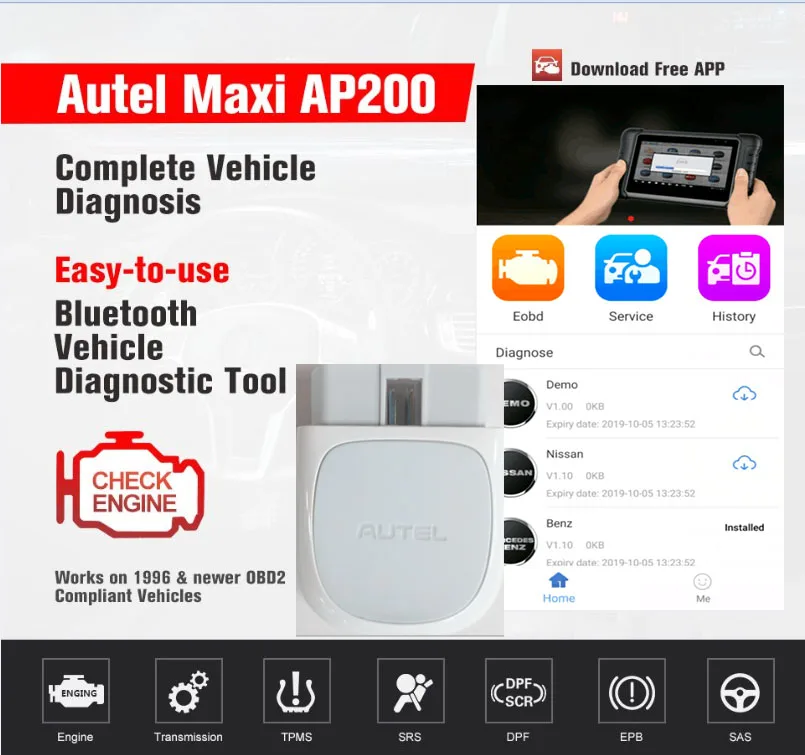 Цена по прейскуранту завода autel AP200 Bluetooth OBD2 сканер считыватель кодов полные системы диагностики AutoVIN TPMS IMMO family DIYers PK MK808