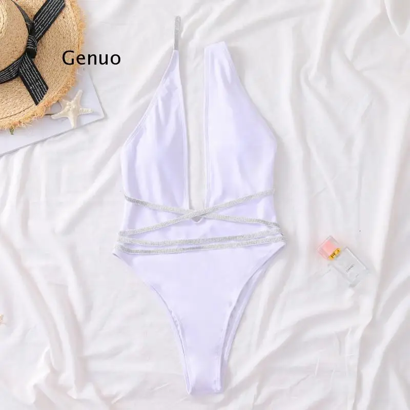 2021 Sexy Asymmetric Wrap Around Women Swimwear One Piece Swimsuit Female Bather Bathing Suit Swim Deep V Neck Monokini image_1