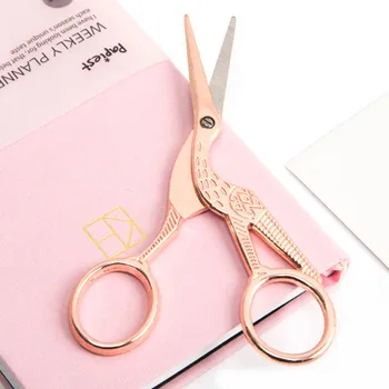 

Creative Rose Gold Crane Design Stainless Student Safe Scissors Office School Supply Multifunction Hand DIY Apparel Sewing