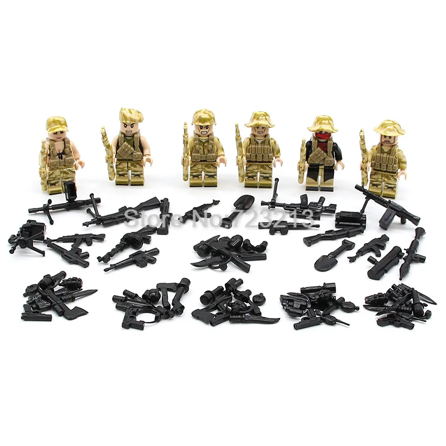 

6pcs/lot Military Figure Set with Weapon Glorious Mission SWAT Model Building Blocks kits Brick Toys for Children D8003