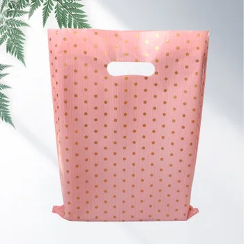 

50pcs 25x35cm Pink Gold Dot Plastic Handle Bags Christmas Gift Clothing Packaging Plastic Gift Bag With Handles Shopping Bag