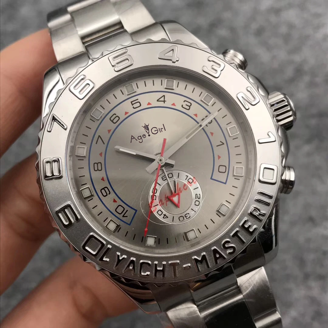 

Luxury Brand New Men Watch Automatic Mechanical Silver Bezel Stainless Steel GMT Watch Sapphire YACHT Wristwatch 44mm Black Grey