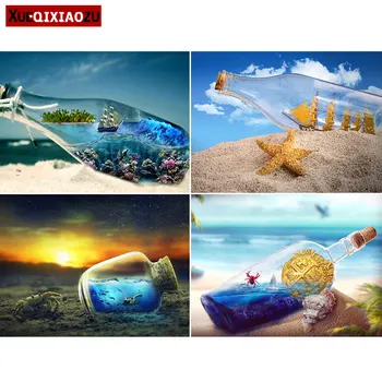 

Full Diamond 5D Diamond Embroidery Sea Drift Bottle Embroidery Cross Stitch Kit Diamond Mosaic Landscape Picture Home Decoration