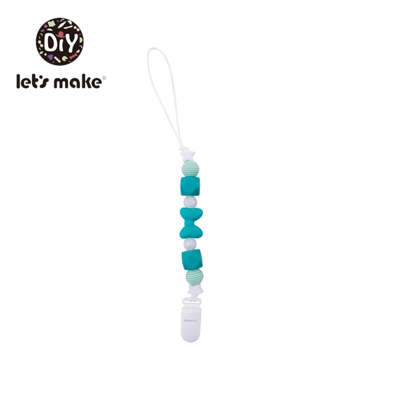 Давайте сделаем цепочка для детской соски 1 шт. пластиковый патрубок зажим, дужка форма без БФА, силиконовый бисер ребенок персонализированный Металл соски зажимы - Цвет: turquoise