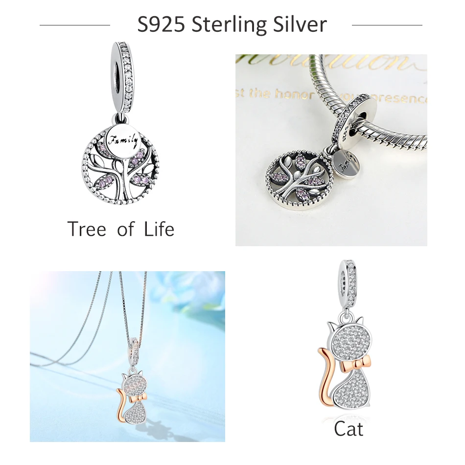 ELESHE серебряный шарм, браслет Pandora, серебряные бусины 925 пробы, любовь, шарм, сделай сам, сердце, цветок, башня, дерево, бусины, ювелирное изделие