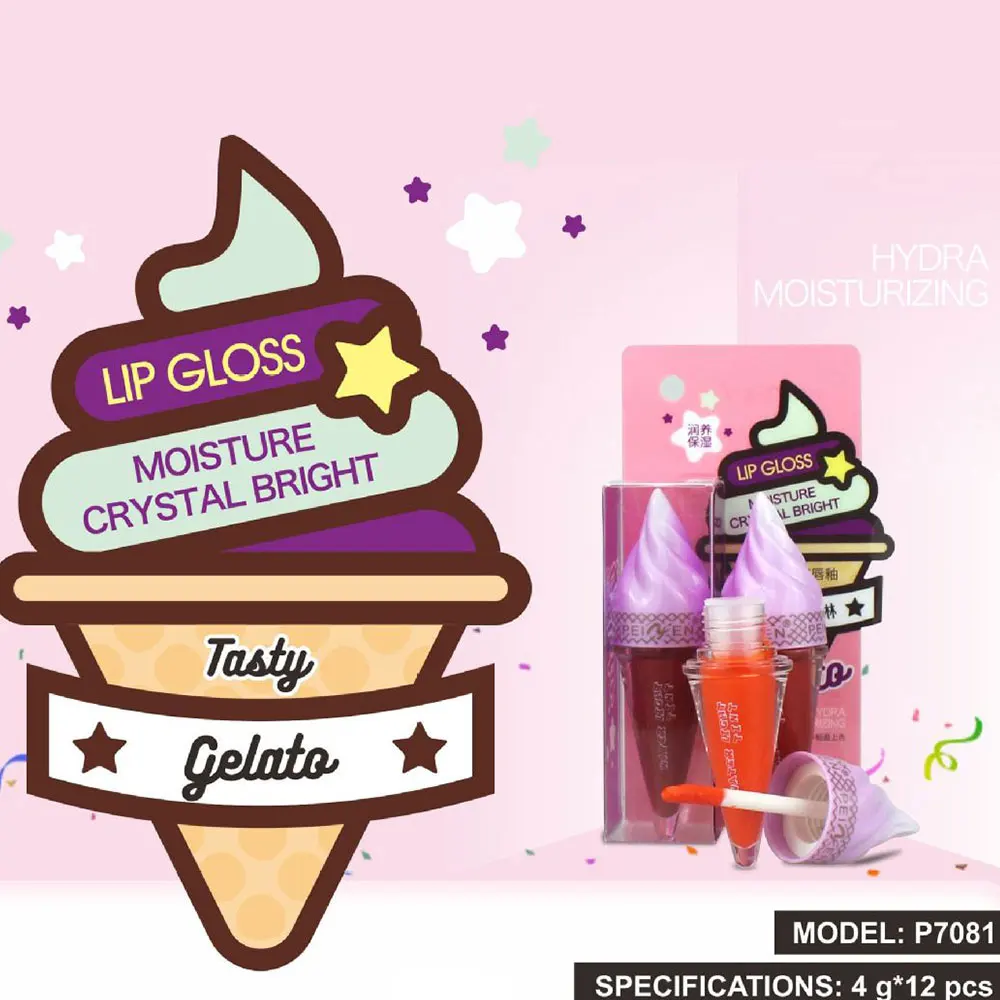 Ice Cream Lip Gloss Waterproof Long Lasting Makeup Liquid Lipstick Lip Tint Makeup Cosmetic Professional Hydrating Moisturizing
