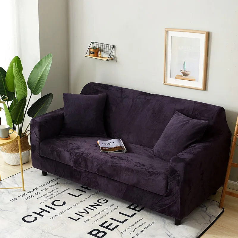 Thicken Plush Stretch Slipcovers Sectional Elastic Stretch Sofa Cover for Living Room Couch Cover L shape Armchair Cover - Цвет: Dark Grey