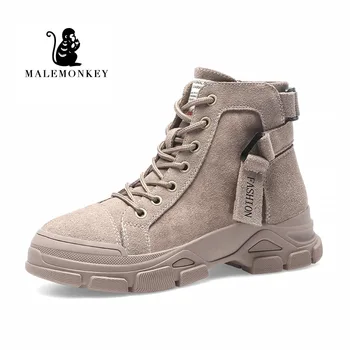 

2019 New Fashion Boots Women Sand Black Lace-up Zipper Cow Suede For Winter Boots Shoes Casual Botas Mujer Female Ankle Boots