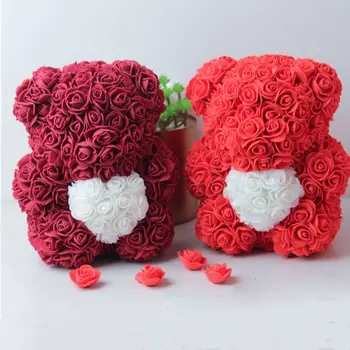 

New Valentines Day Gift Red Rose Teddy Bear Rose Flower PE Artificial Decoration Christmas Gifts Women Valentines Romantic Gift