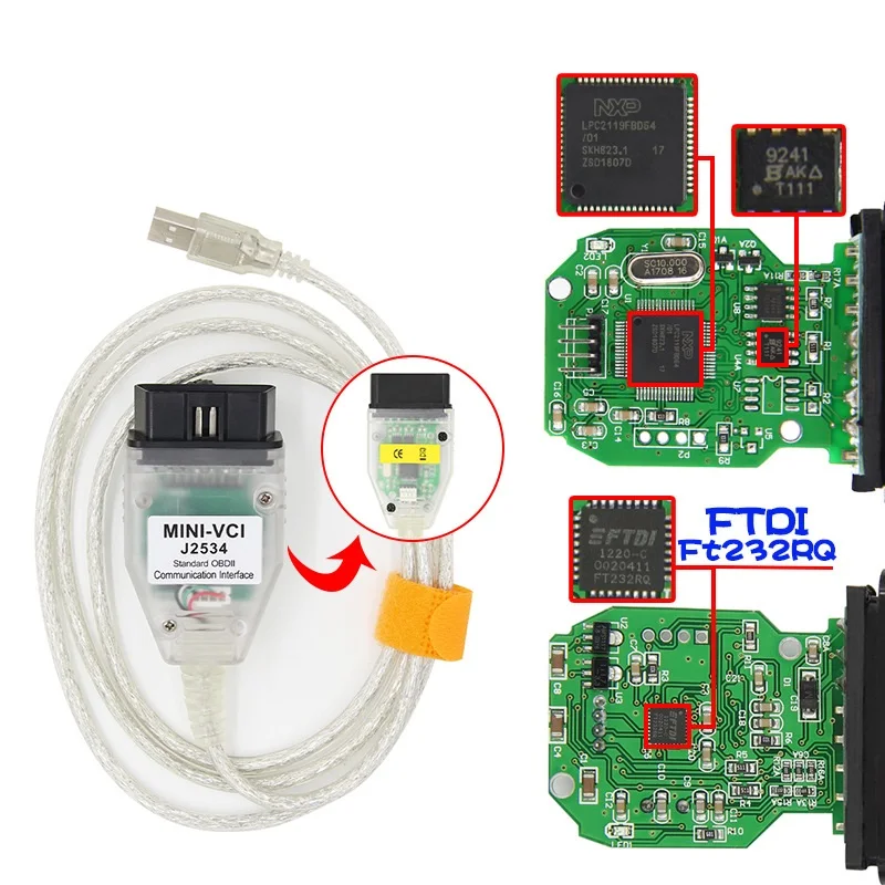 Диагностический мини-разъем для TOYOTA TIS Techstream minivci FTDI для J2534 OBD2 Диагностический кабель автомобильный диагностический автомобильный инструмент K+ может считыватель кодов - Цвет: FT232RQ chip