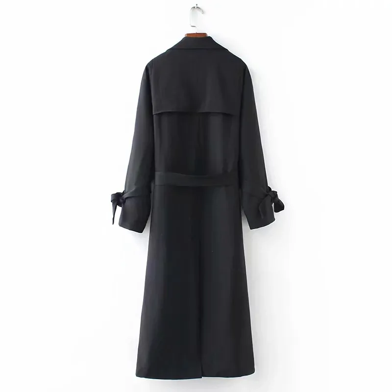 AliExpress EBay,, осень, стиль, Европа и Америка, женское платье, черный и длинный, струящийся Тренч, Женское пальто