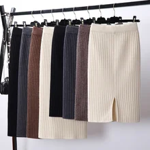 Женская облегающая элегантная юбка-карандаш миди с разрезом сзади на осень и зиму, повседневная трикотажная юбка с высокой талией, женские юбки s Jupe Femme Faldas