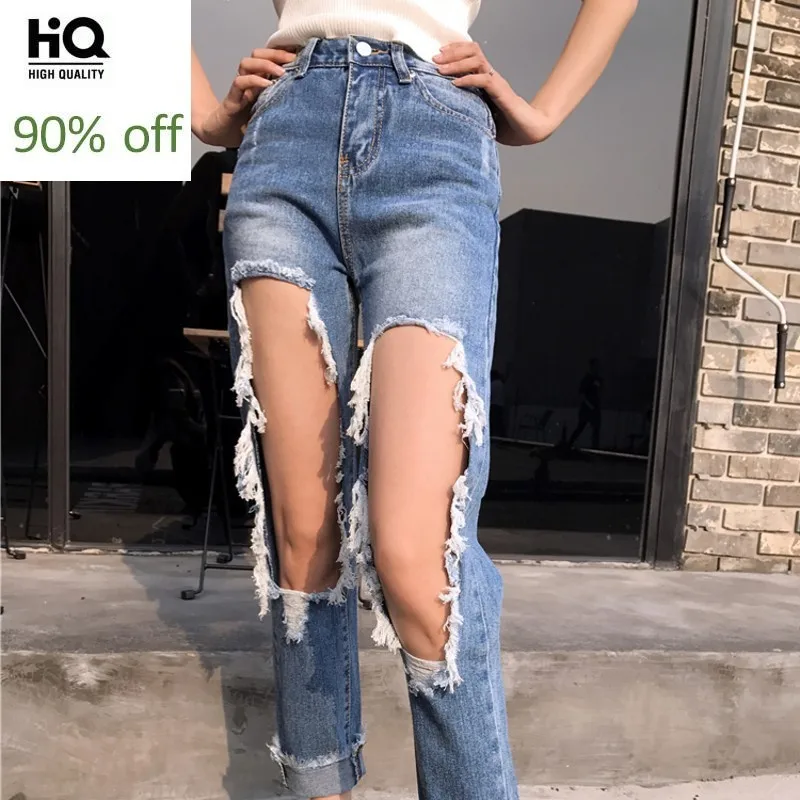 distressed jeans with big holes