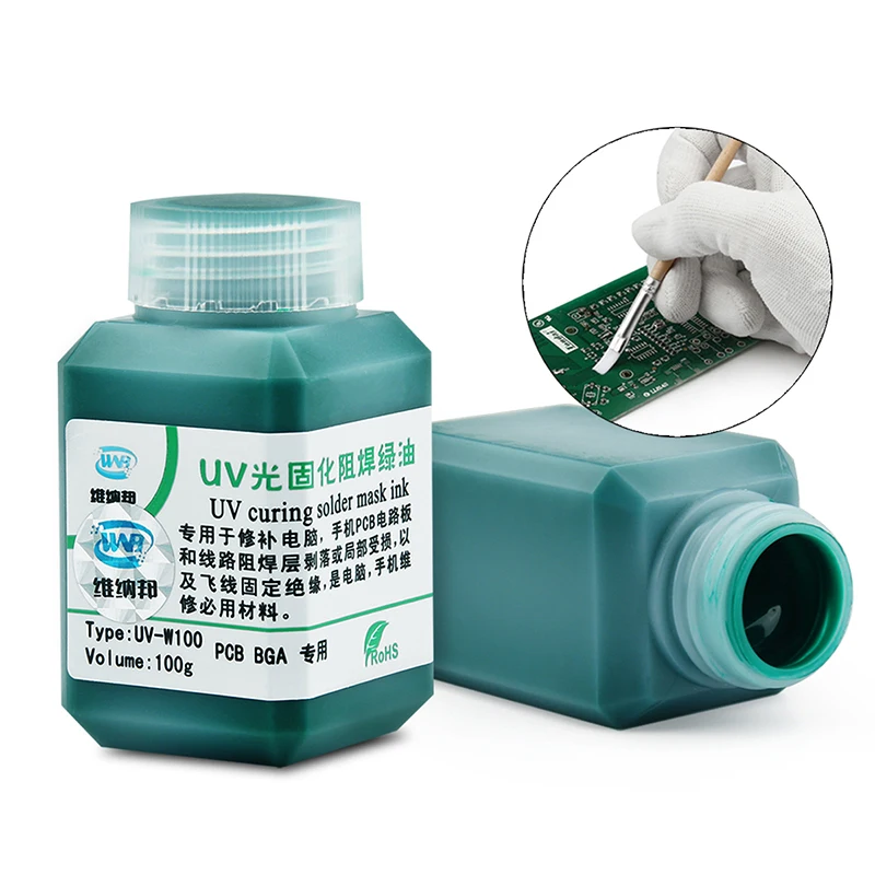 Green Oil UV curing Solder Mask Paint Prevent Corrosive Arcing for BGA PCB Rework Repair Tool Soft Brush USB LED Light Needle stick welding stainless steel