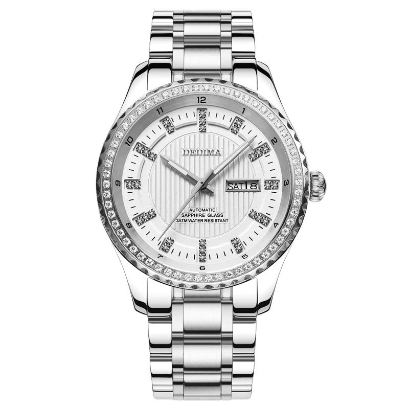 DEDIMA Gold Diamond double calendar waterproof night light steel strip men's watch business leisure Watch