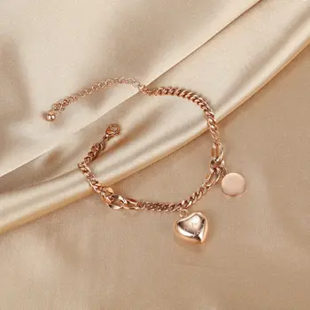 

Normcore Style Non-mainstream Design Titanium Steel Bracelets Fashion Elegant round Plate Heart Ornament Bracelet