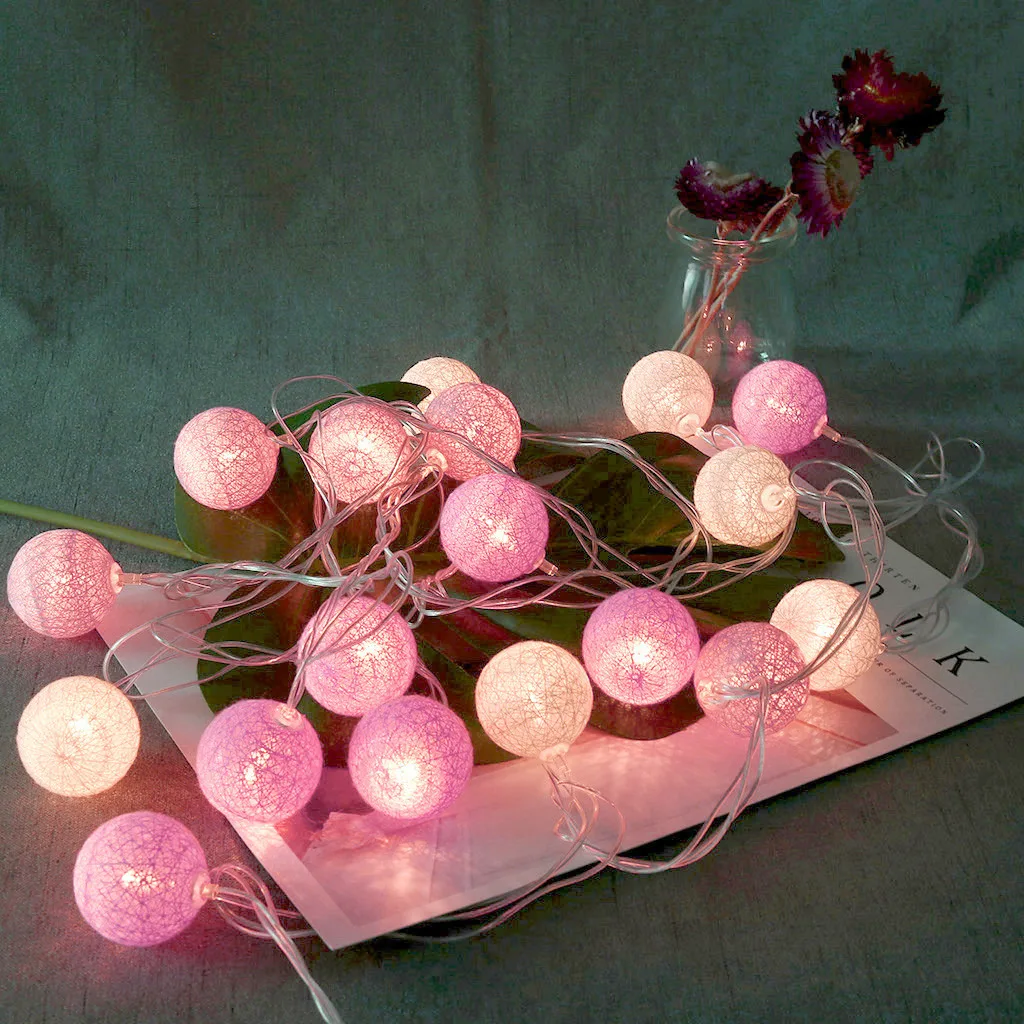 Pink Креативный хлопковый шар гирлянды 20 светодиодный хлопок сказочные гирлянды для домашнего декора - Испускаемый цвет: Pink