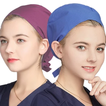 

1PC Women Nurse Cap Doctor Medical Work Hats Hospital Kitchen Hat Solid Color Drawstring Hat