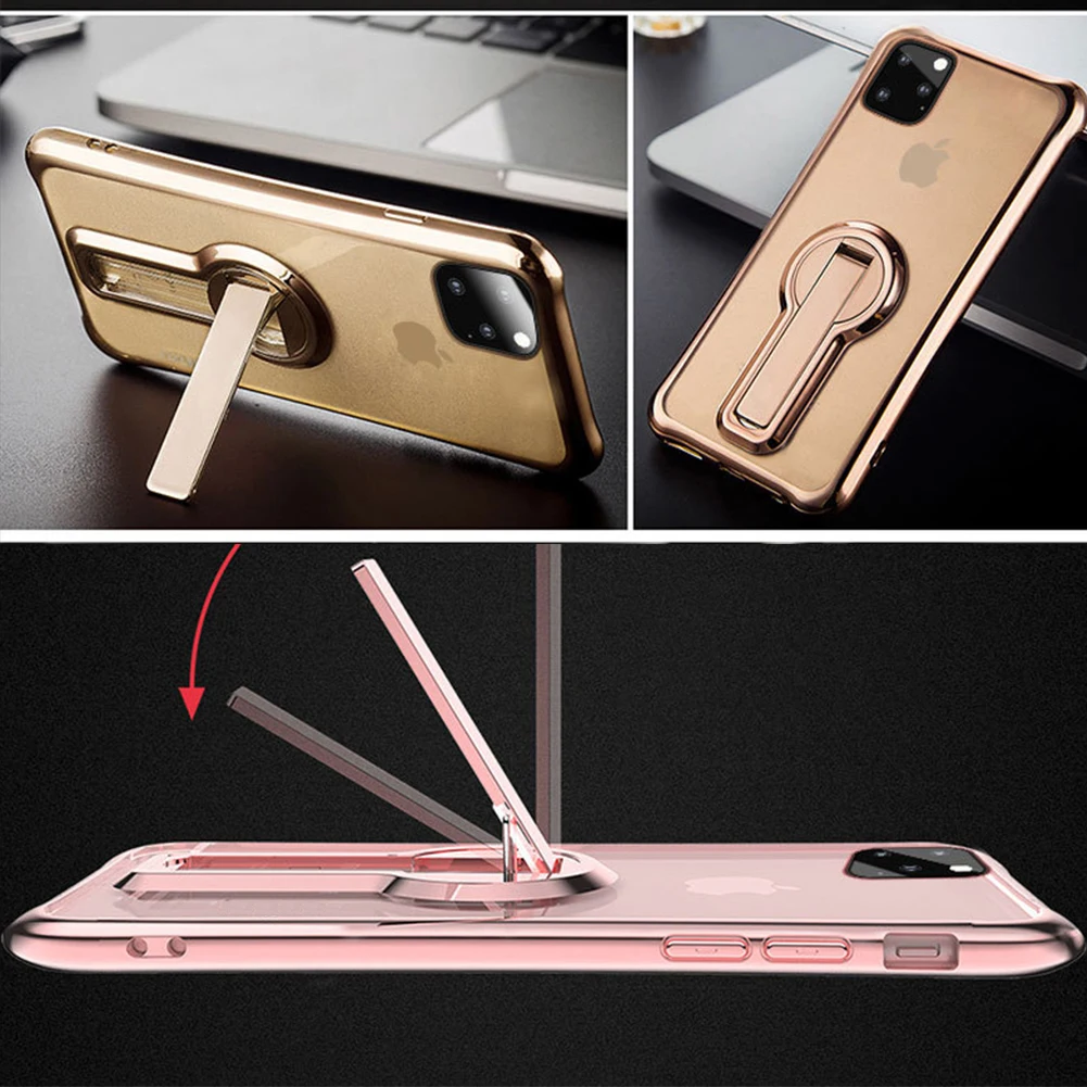 Прозрачный чехол для телефона iPhone 11 Pro Max, четыре угла подушки безопасности, противоударный мягкий прозрачный силиконовый чехол, подставка