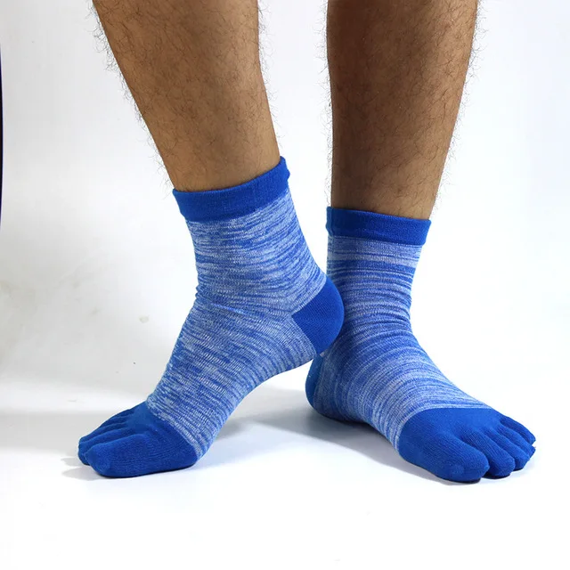blue and white Мужские хлопковые носки с пальцами, полосатые Цветные Лоскутные мужские носки с пятью пальцами, свободный размер, Basket Calcetines - Цвет: blue and white