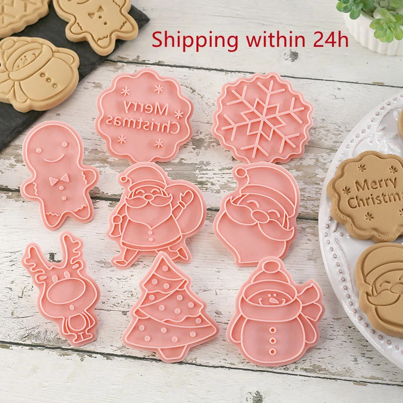 8pcs 3D Christmas Cookie Cutter Set Stainless Steel Mold Biscuit Baking Y0L8 