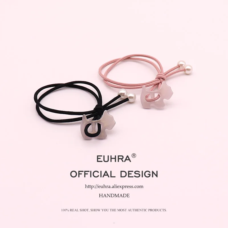 

EUHRA 5 Colors Puppy Dog Schnauzer With Pearls Girls Women Elastic Hair Band Kid Children Rubber Band High Elasticity