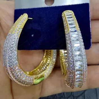 

GODKI Luxury "C" Circle Full Micro Cubic Zirconia Party Wedding Saudi Arabic Dubai 3 Tone Interval Earrings For Women Jewelry