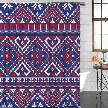 

Christmas Theme Scandinavian Style Snowflake Pattern Blue And Red Blend Polyester Fabric Shower CurtainMAT 40X60CM