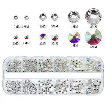 

2 Boxes Rhinestone Crystal AB Clear (2mm-5mm) Non Hotfix Flatback Rhinestones for Nails 3D Nail Art