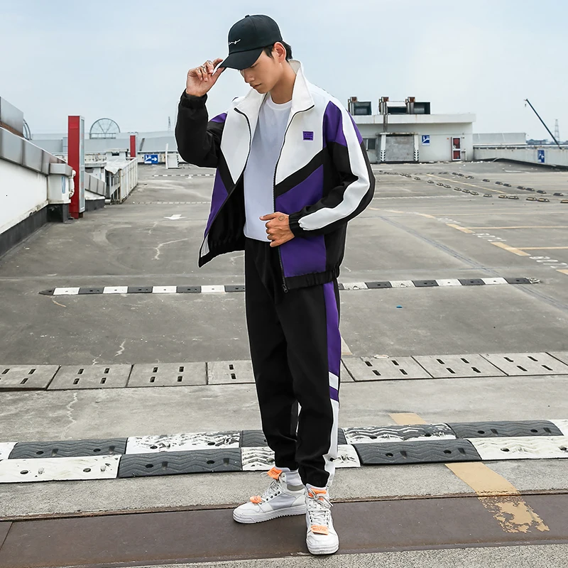 Violet Sudadera Con Cierre, мужские комплекты, модный осенний спортивный костюм, толстовка+ спортивные штаны, спортивный костюм, мужская спортивная одежда, комплекты из 2 предметов - Цвет: Violet